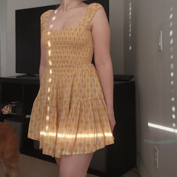 FREE PEOPLE | Sweet Annie Sunshine Combo Fit & Flare Smocked Mini Dress Size XS - Picture 14 of 14